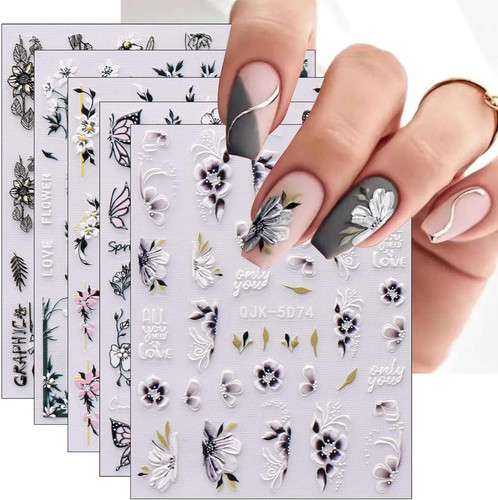 Fogli adesivi nail art fiori - adesivi,
